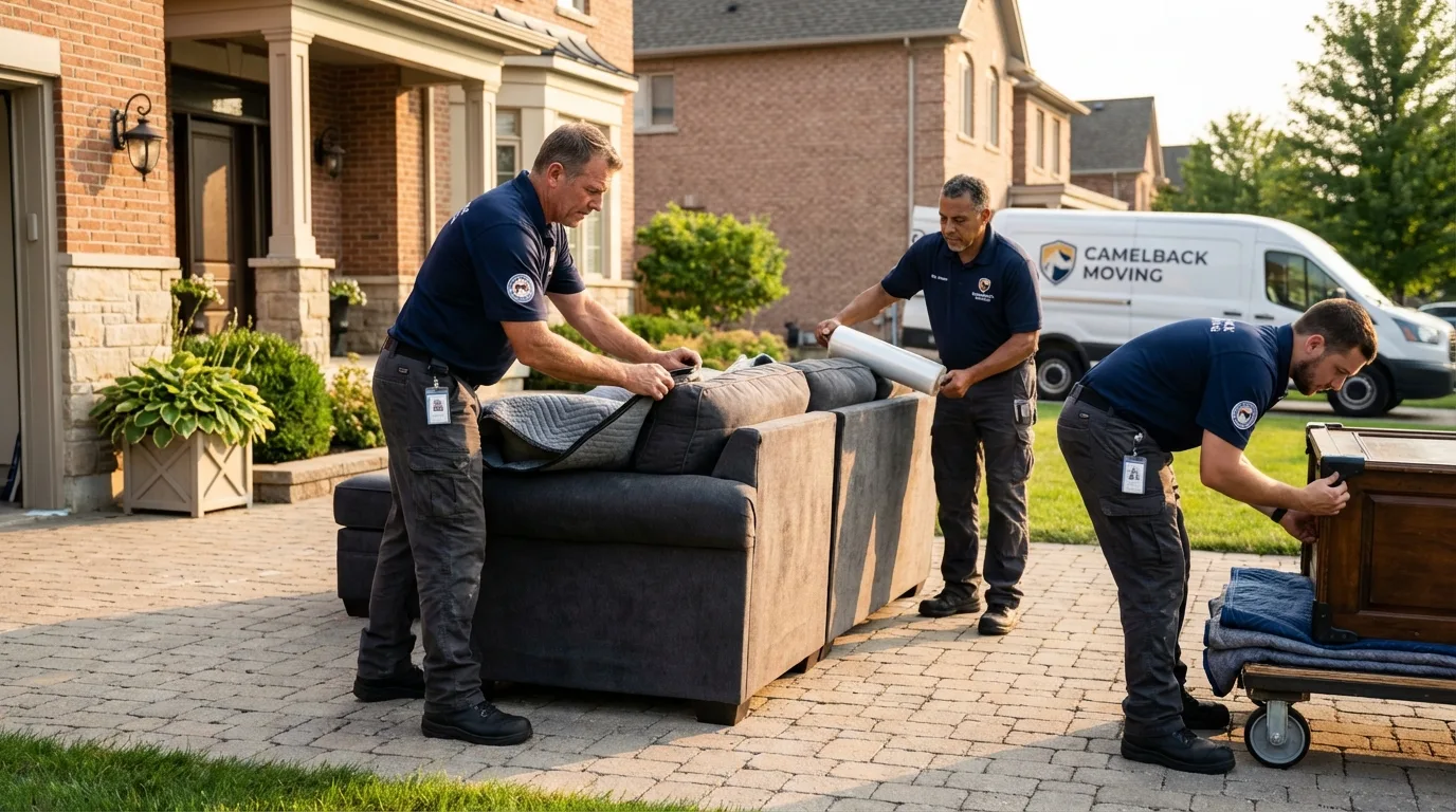 Large estate moving crew wrapping furniture in Bowman, ND